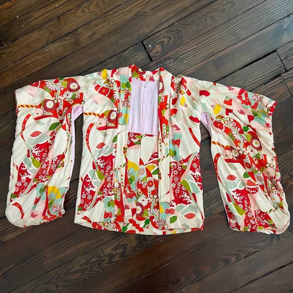 Antique Japanese Handmade Silk Haori Kimono Jacket - Unique! Size S